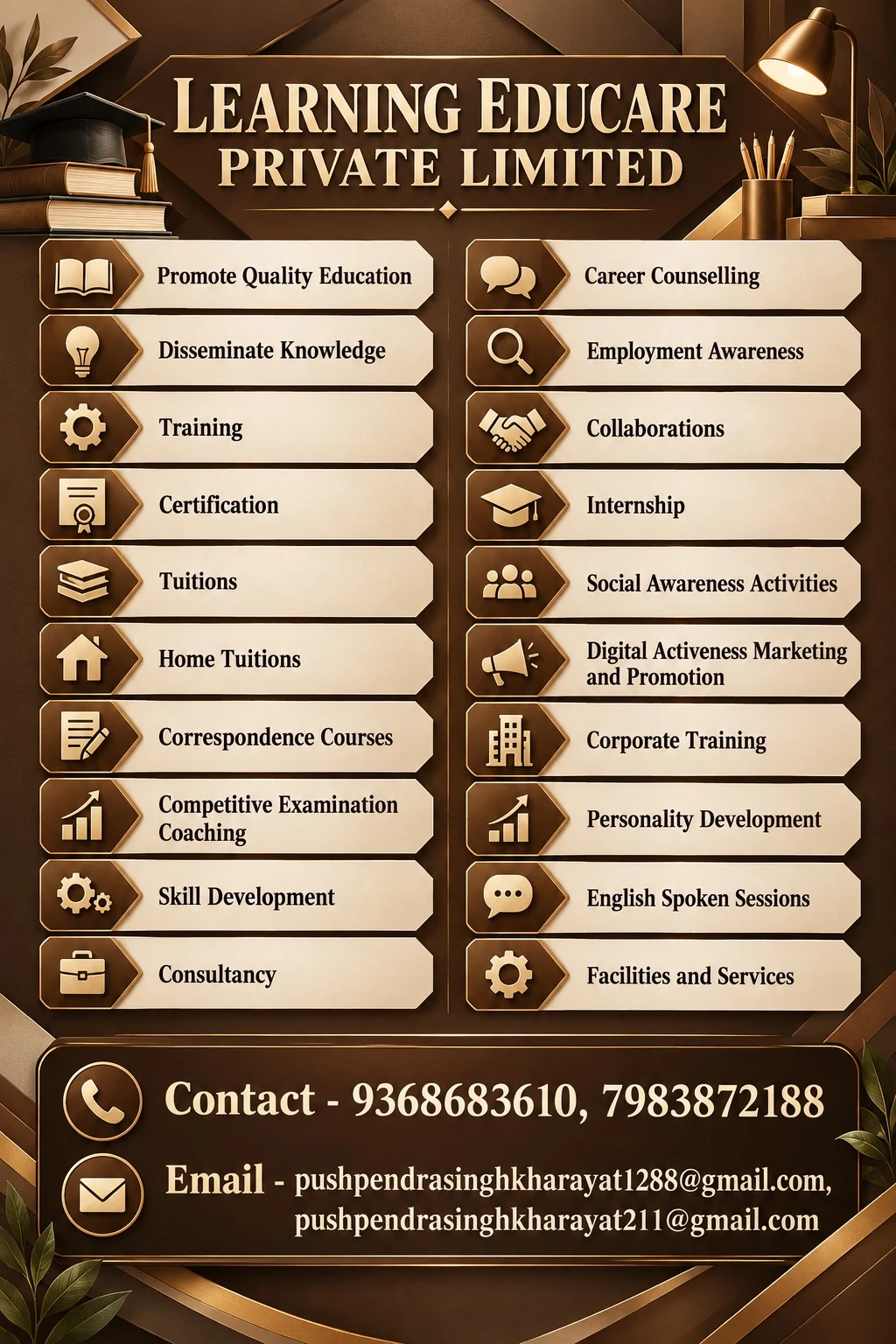 Original Learning Educare poster showing 20 education and development services